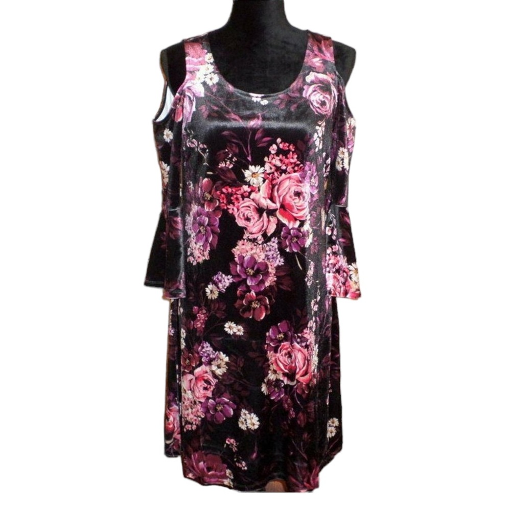 Spenser Jeremy Cold Shoulder Floral Velvet Stretch Dress - Women’s 10 - NWT